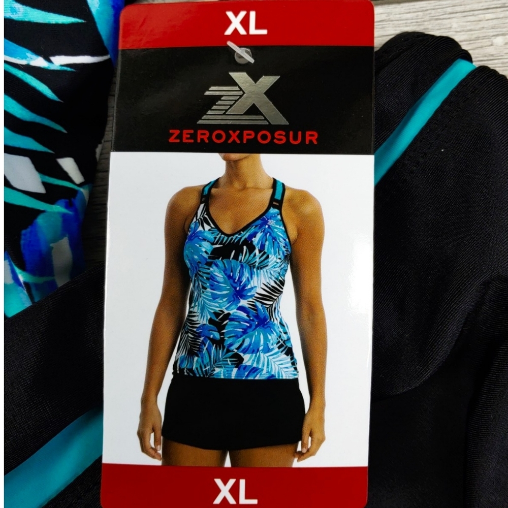 NWT ZeroXposur Xl Top/XXL Shorts Blue Palm Set - Picture 3 of 6